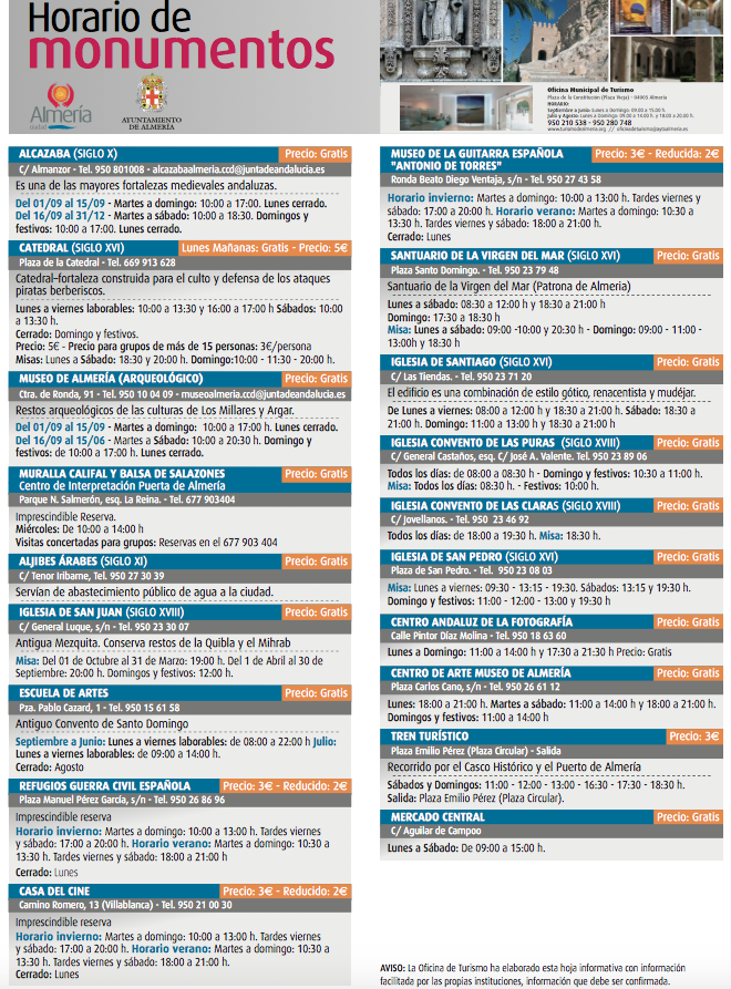 MONUMENTOS HORARIOS