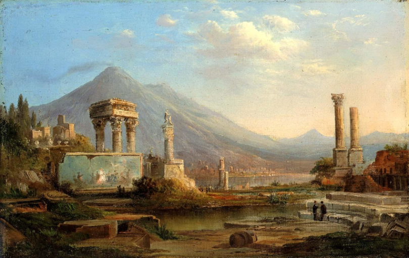 Pintura romantica "El Vesubio y Pompeya " (1870) de Robert S. Duncanson